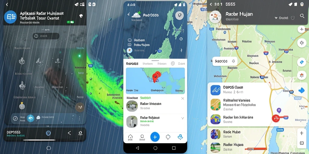 Tampilan antarmuka pengguna DEPO555 dengan peta Radar Hujan yang informatif.