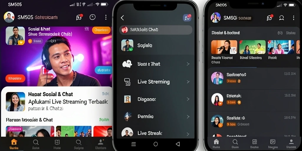 Tampilan antarmuka SM605 yang menarik dan fungsional untuk live streaming.